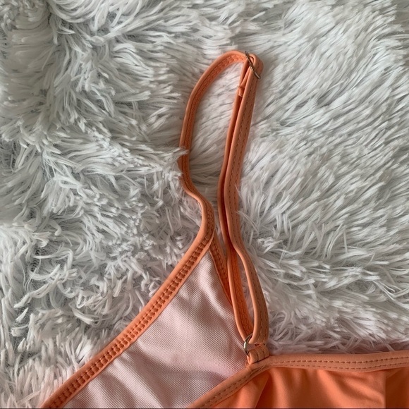 Nwot Coral Orange Mid Waist Bikini Ruffle Spaghetti Strap Top - Picture 8 of 14